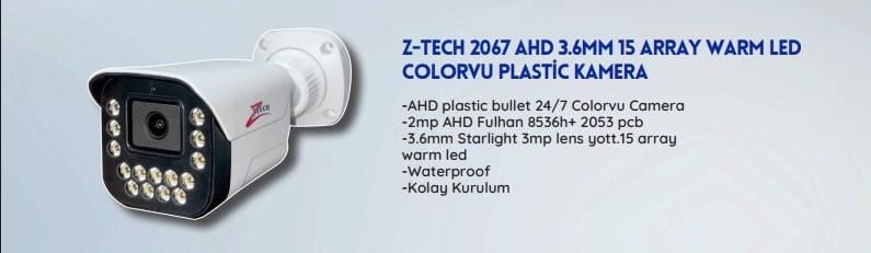 ZTECH ZR-2067 2MP AHD FULLCOLOR GECE RENKLİ IŞIKLI 2.8MM BULLET DIŞ MEKAN KAMERA