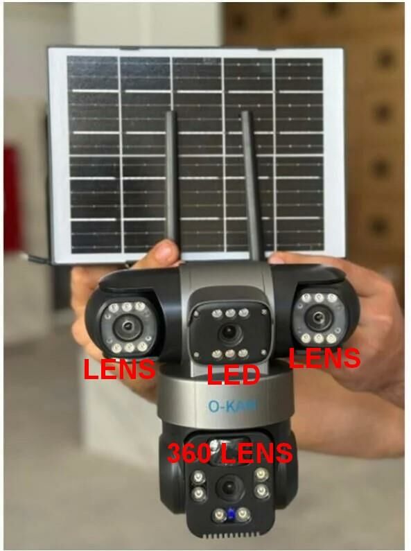 O-KAM-6060 4G SİM KARTLI Solar 6MP PTZ 3 LENS - KÖŞE 2 AYARLI LENS + 360 LENS