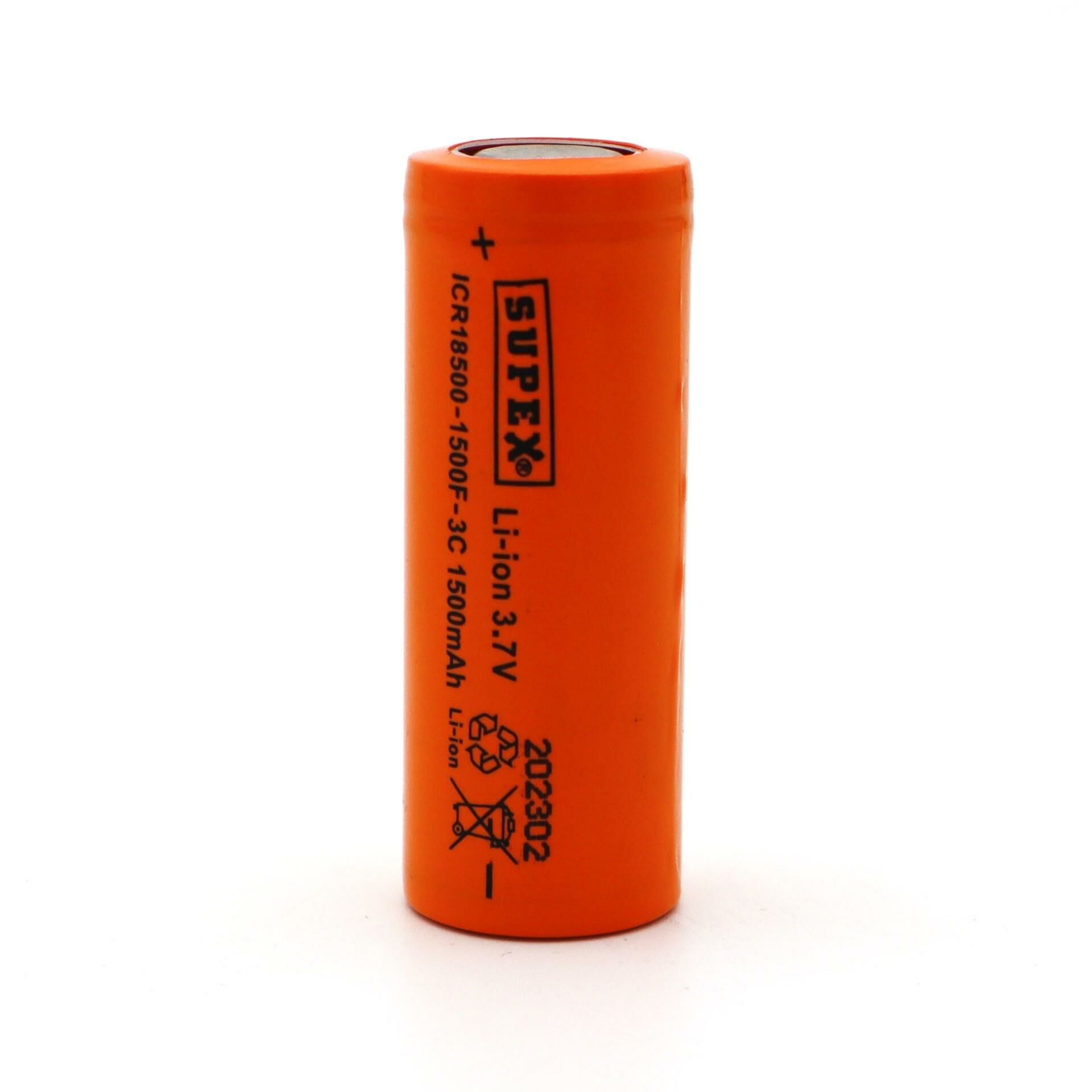 18500 1500MA 3.7 VOLT 10C LİTYUM DÜZ KAFA PİL SUPEX