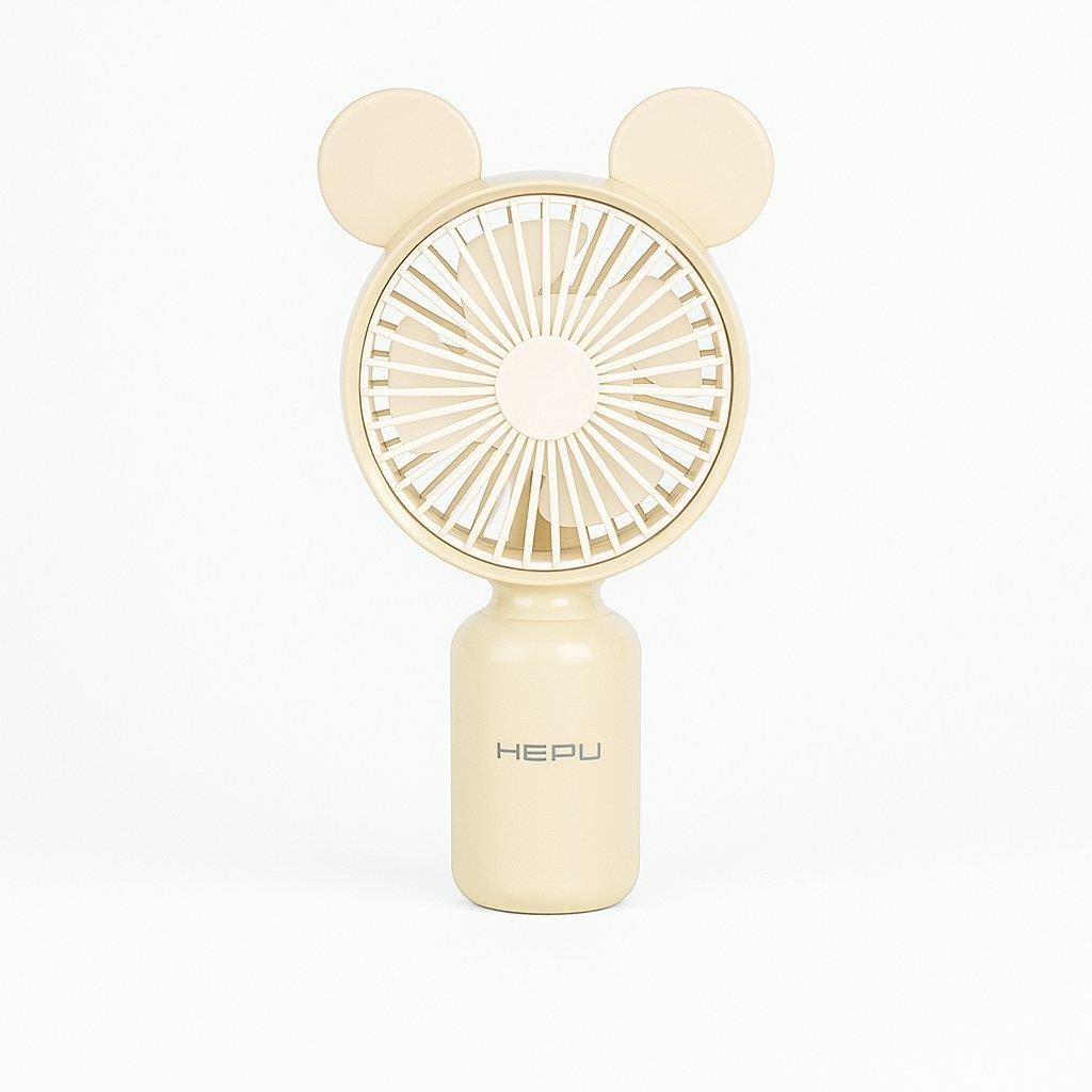 HEPU HP-F04 USB Şarjlı El Tipi Mini Fan – Ayıcık Kulak Figürlü, 3 Kademeli Rüzgar Seçeneği