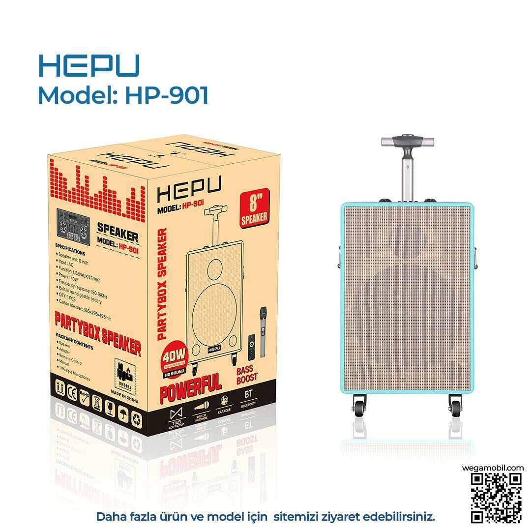 HEPU HP-901 8'' 20 CM KABLOSUZ 1 EL MİKROFON ŞARJLI MÜZİK KUTUSU & MEVLÜT ANFİSİ