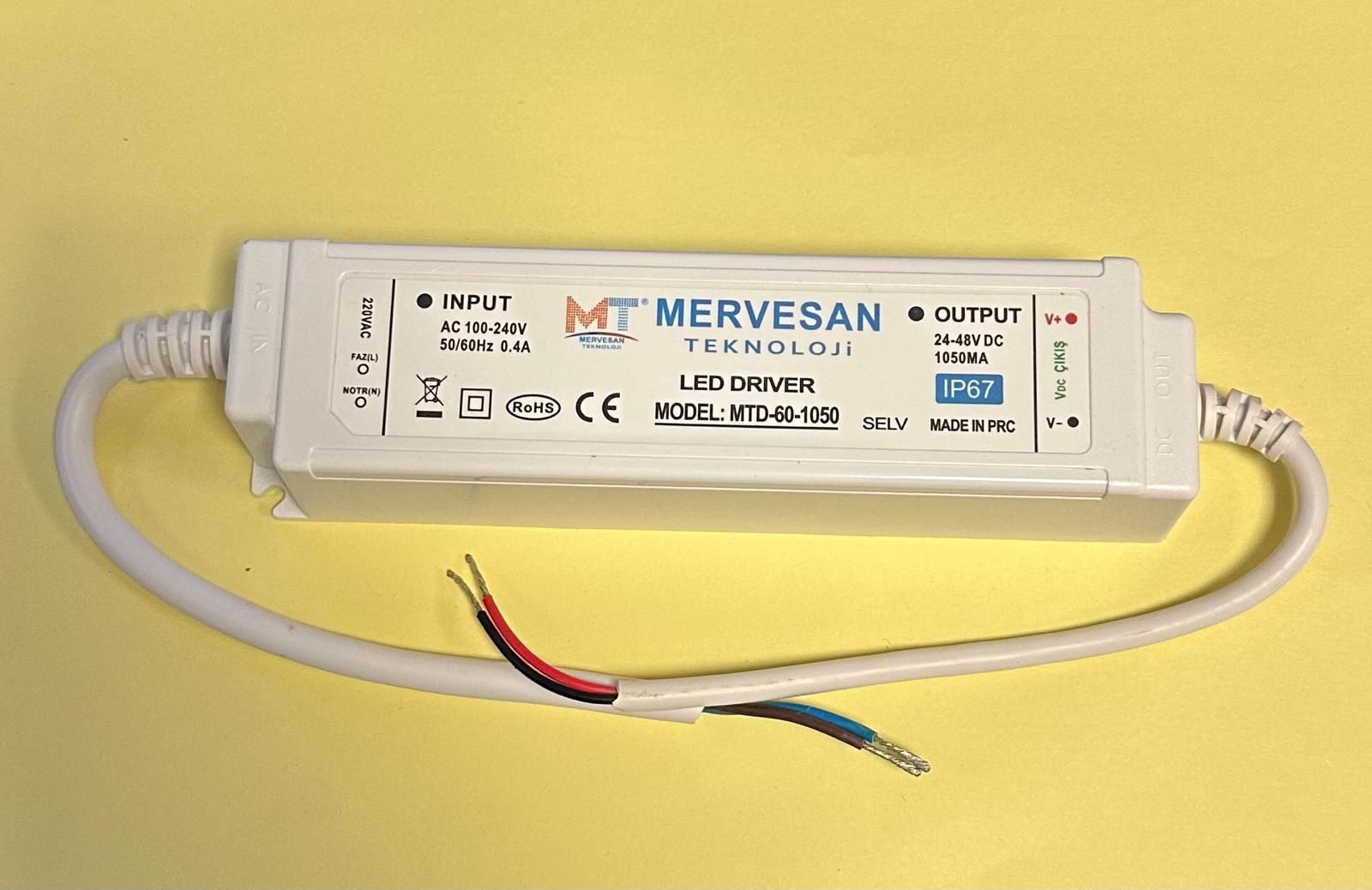 MERVESAN MTD-60-1050MA ÇIKIŞ 24-48 VOLT IP 67 LED TRAFOSU