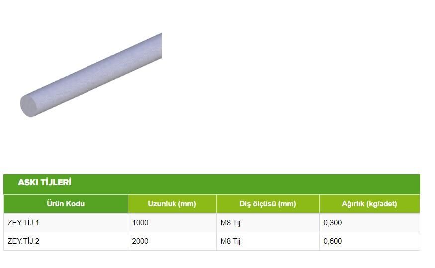 TAVA ASKI TİJİ BOY 1 METRE M8