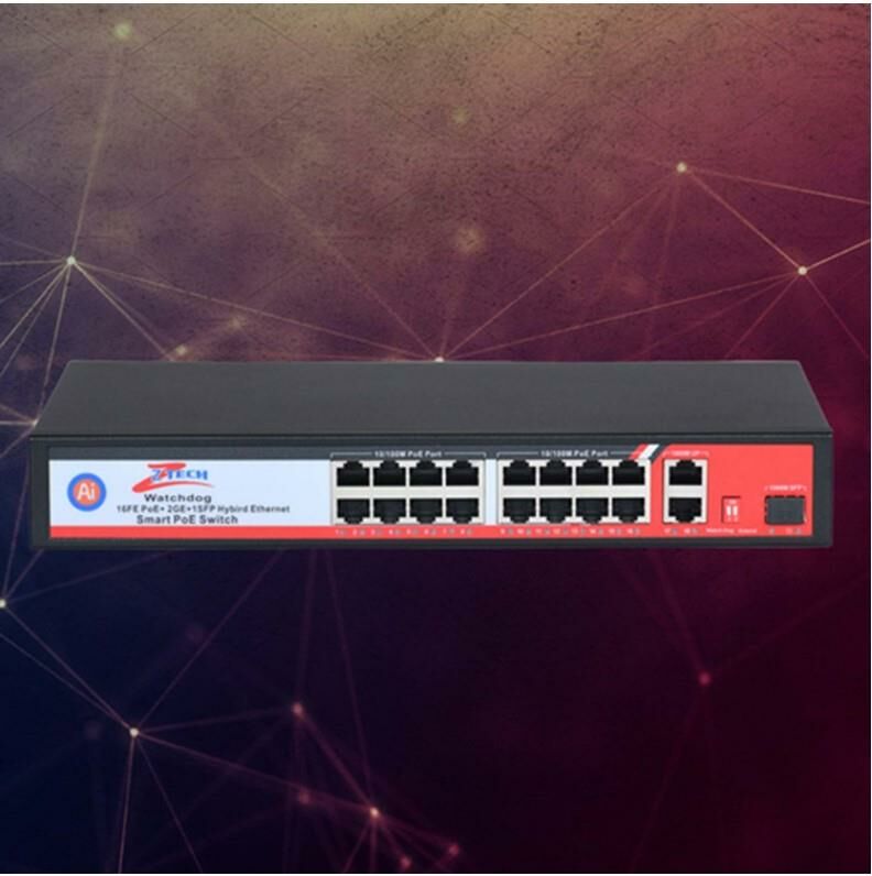 ZTECH ZR-P1602FN 16+2+1 POE SWİTCH 260w +2 10/100/1000 SFP