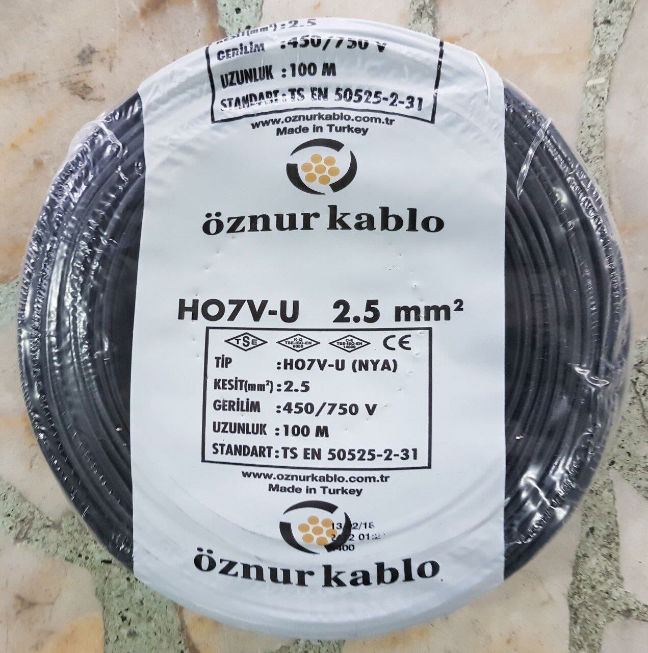 NYA KABLO 2,5 LUK SİYAH ÖZNUR 1 MT FİYATIDIR