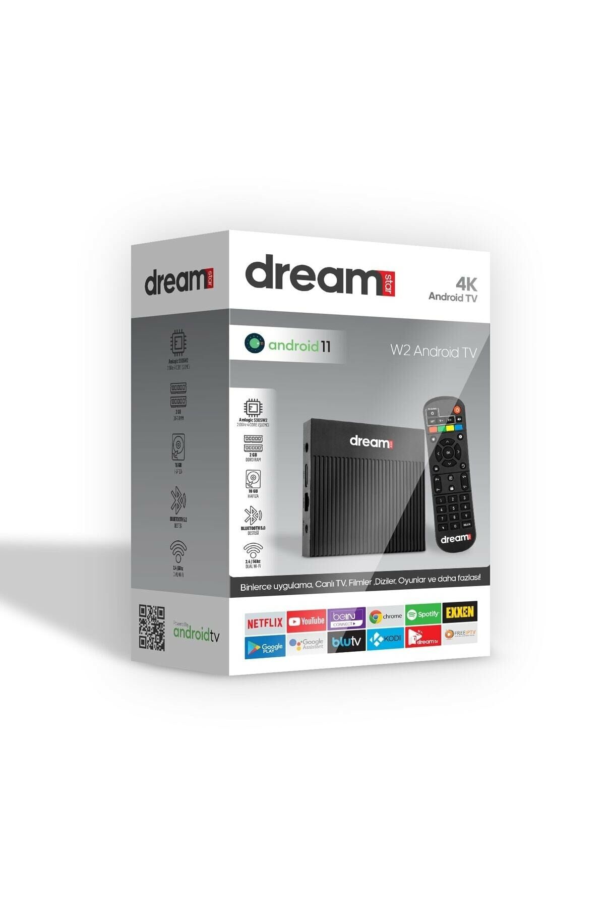 DREAMSTAR W2 ANDROID BOX 2GBRAM 16GB HAFIZA 2.4-5GHZ 4K HDR10+ DOLBY