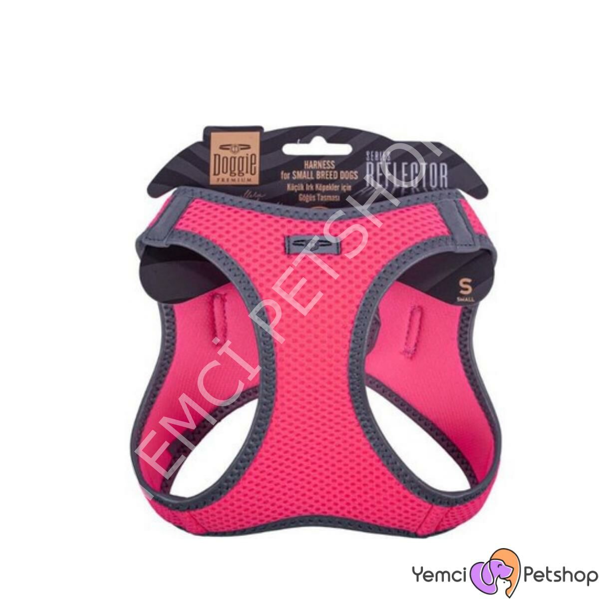 DOGGİE HAVALI DOKUMA REFLEKTÖR SERİSİ KÜÇÜK IRK GÖĞÜS TASMASI PEMBE XS-30-34CM