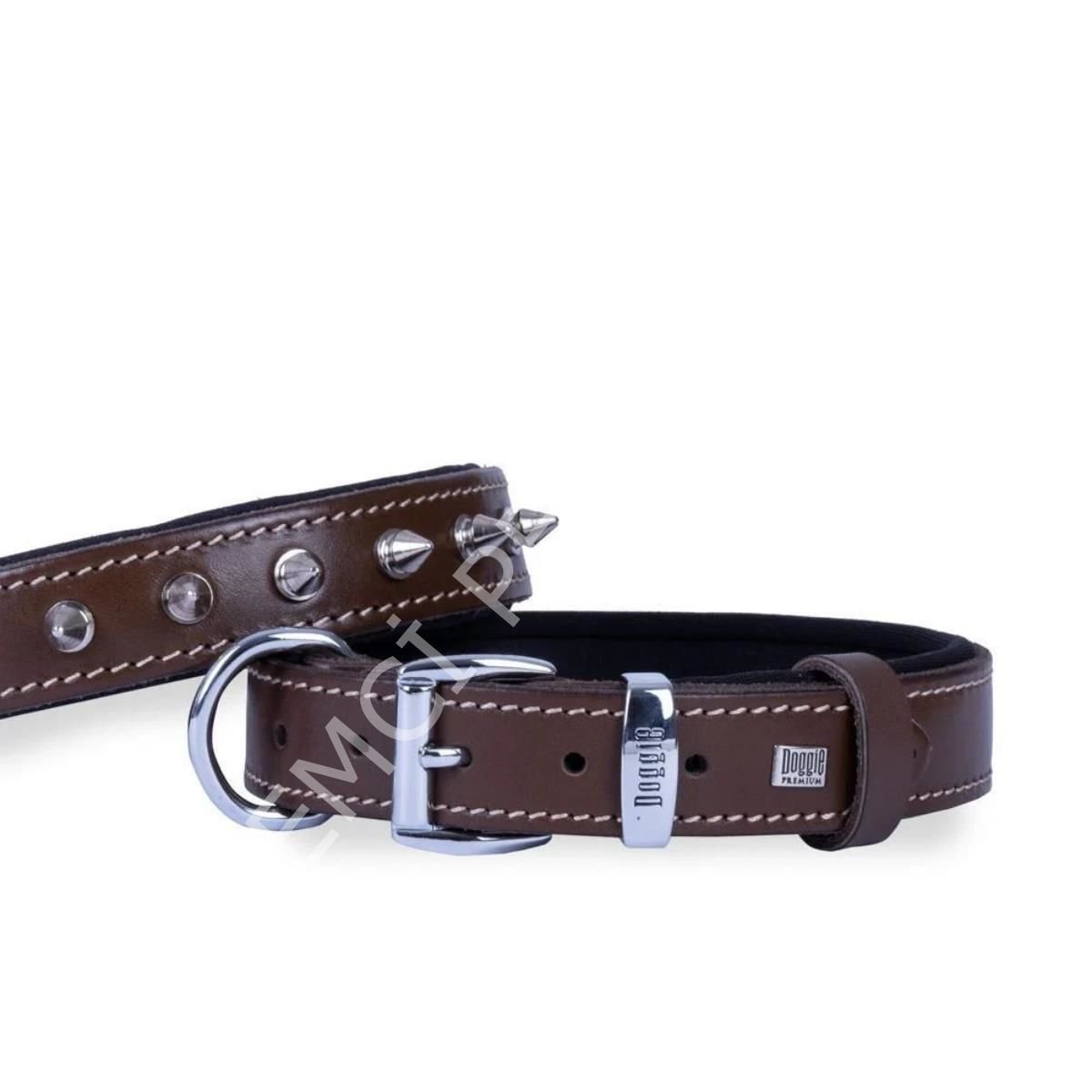 DOGGİE KONFOR DERİ ÇİVİLİ BOYUN TASMASI KAHVE 3X42-50CM