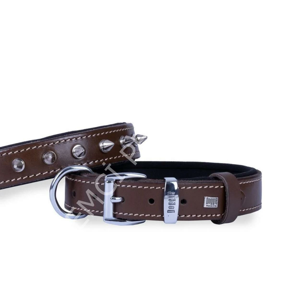 DOGGİE KONFOR DERİ ÇİVİLİ BOYUN TASMASI KAHVE 3,5X47-55CM