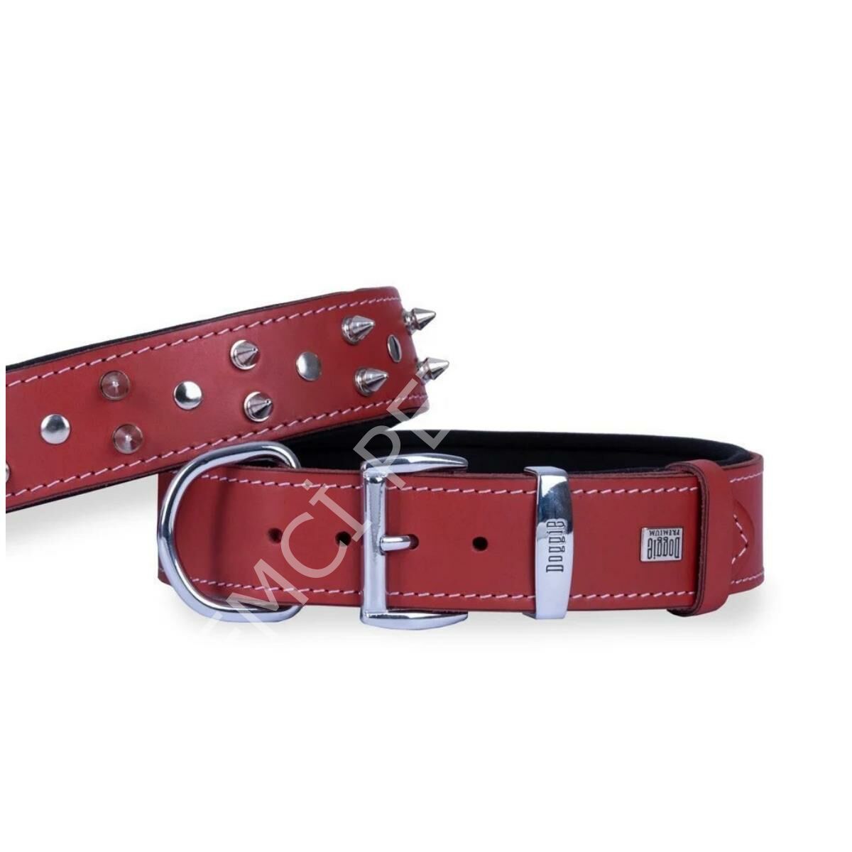 DOGGİE KONFOR DERİ ÇİVİLİ BOYUN TASMASI KIRMIZI 3,5X52-60CM