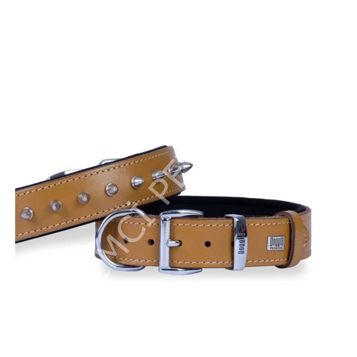 DOGGİE KONFOR DERİ ÇİVİLİ BOYUN TASMASI KAMEL 4X52-60CM