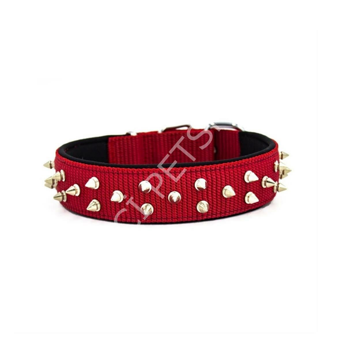 DOGGİE KONFOR DOKUMA BOL ÇİVİLİ BOYUN TASMASI KIRMIZI 4X52-60CM