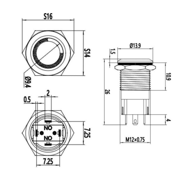 12A-G1Z-E 12mm Çıkık Anahtarlı Işıklı Metal Buton - Yeşil