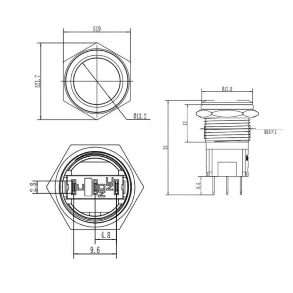 16A-P1 16mm Düz Yaylı Metal Buton