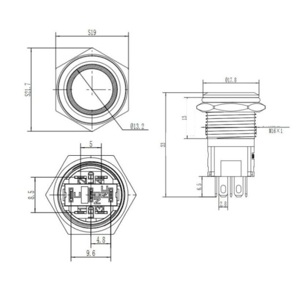 16A-P1-E 16mm Düz Yaylı Işıklı Metal Buton - Yeşil