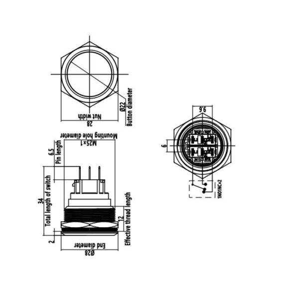 25B-P1Z 25mm Düz Anahtarlı Metal Buton