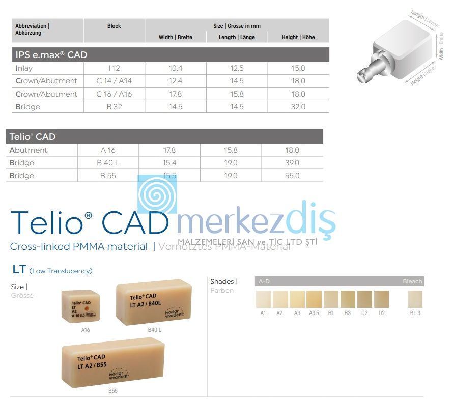 Telio Cad Geçici Blok LT A2 B55 3'lü Kutu