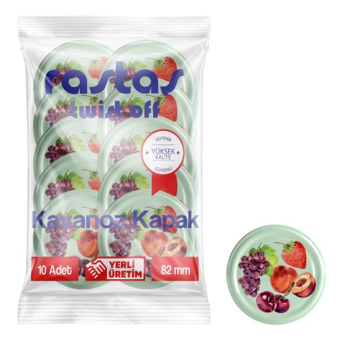 Rastaş Paketli 10 adet Kavanoz Kapağı -Meyveli - 82 mm