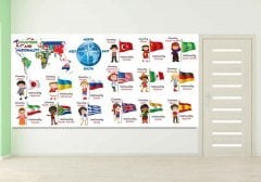 İngilizce Ülkeler Ve Bayrakları Duvar Görseli