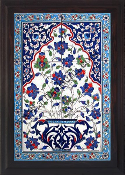 Armada Çini 40x60 Cm ED 515 Mavi Saksılı Eldekoru Çini Pano