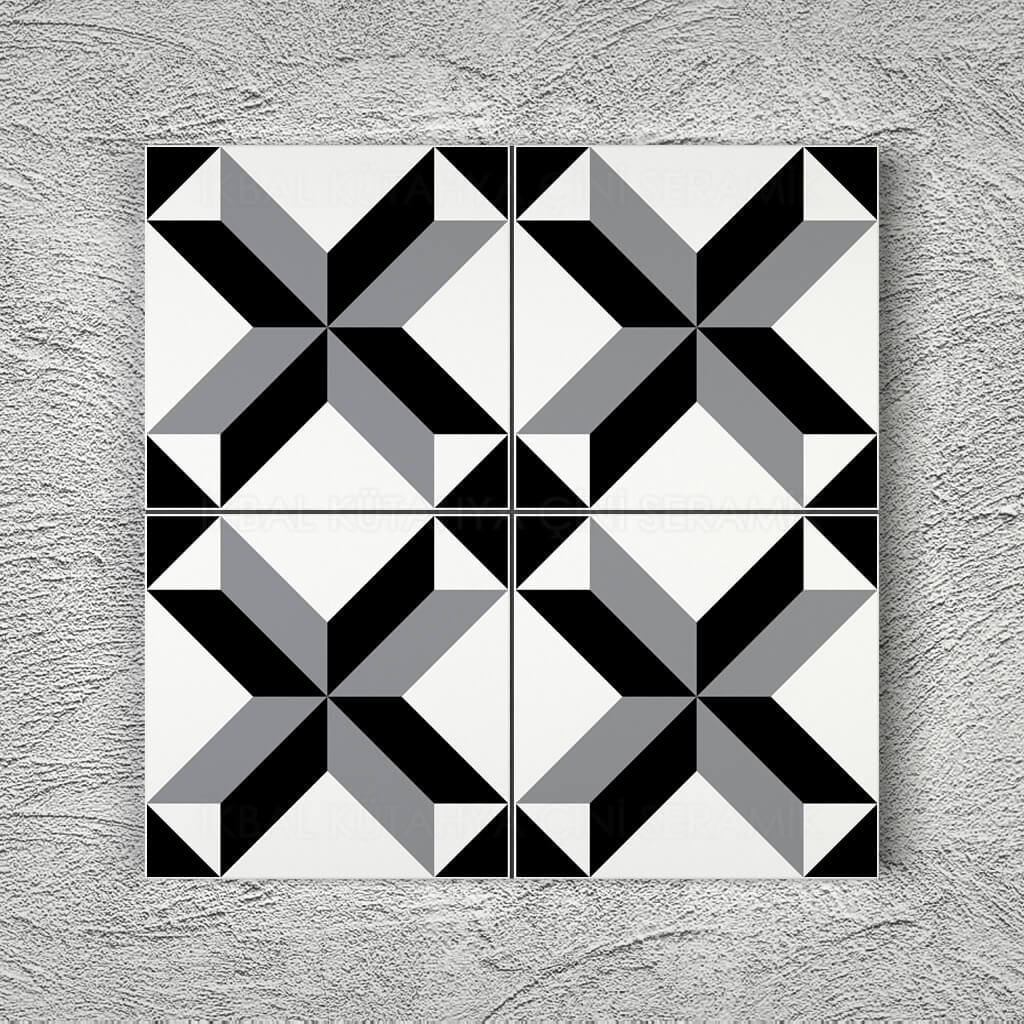 Armada Çini 20x20 Cm YC 4 Siyah Gri Geometrik Yer Çinisi