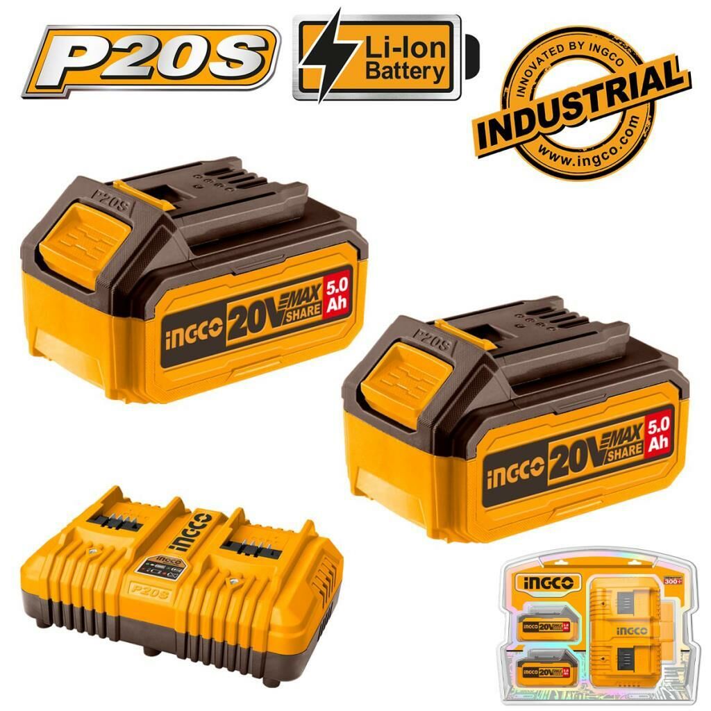 INGCO FBCPK2425E Li-ion 20V 5.0Ah Akü ve Şarj Aleti Seti (2 Akü)