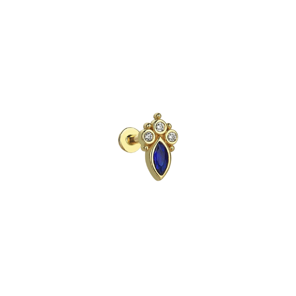 Taç Renkli Taşlı Altın Tragus