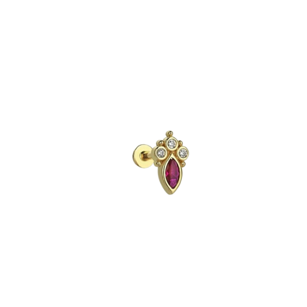 Taç Renkli Taşlı Altın Tragus