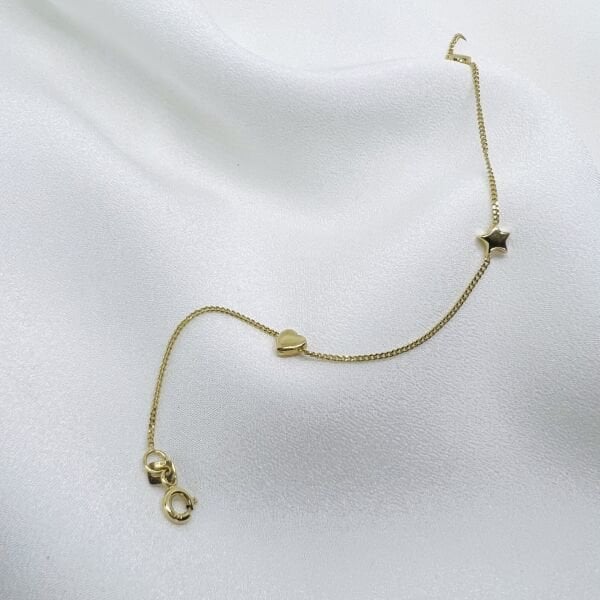 Yıldız Kalp Altın Tasarım Bileklik