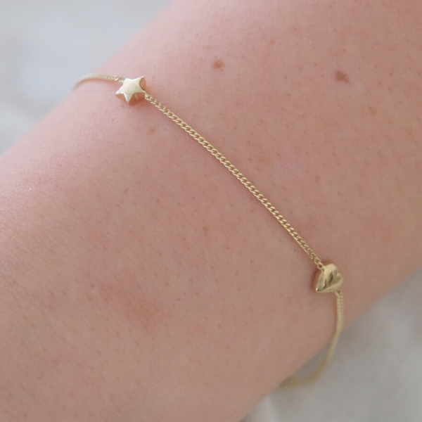 Yıldız Kalp Altın Tasarım Bileklik