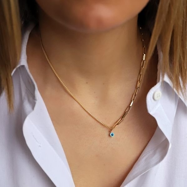 Nazarlıklı Ataç Zincir Altın Kolye