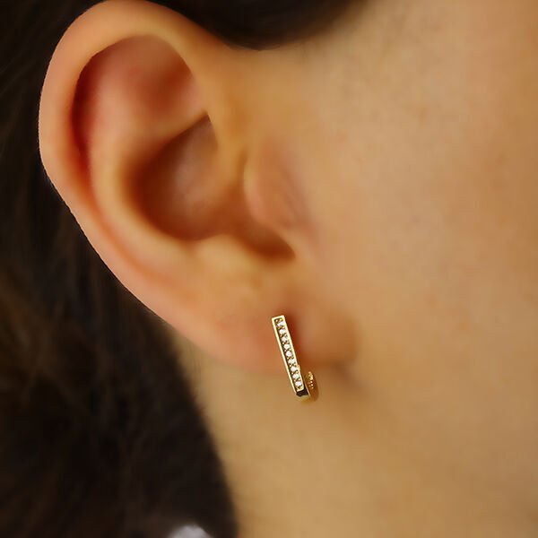 Taşlı Nal Altın Tasarım Küpe