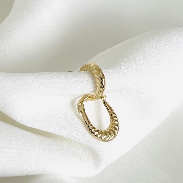 Oval Mini Midye Altın Tasarım Küpe