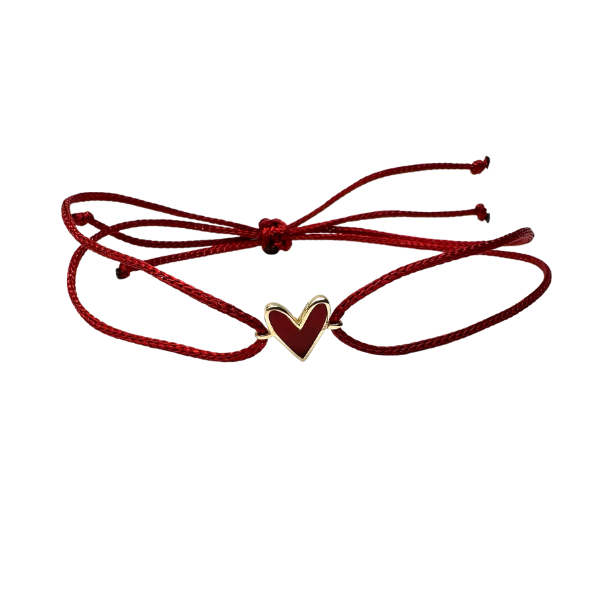 Kırmızı Kalpli İp Bileklik