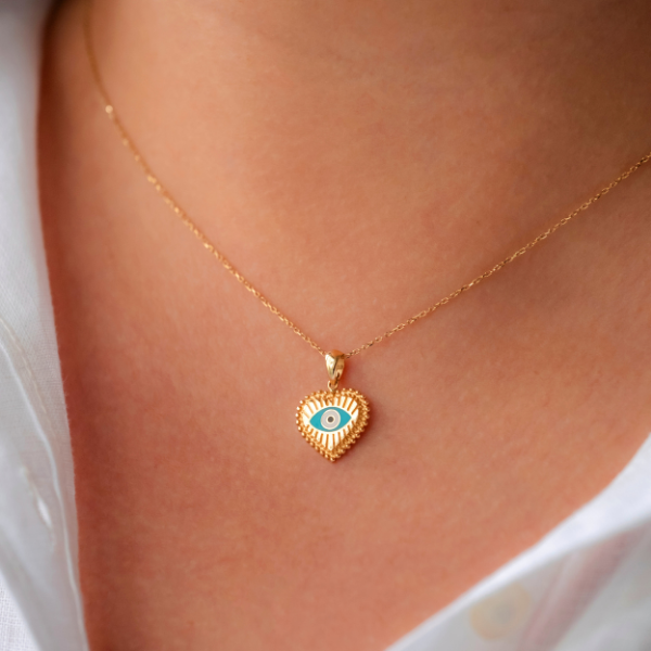 Nazar Boncuklu Kalp Kolye