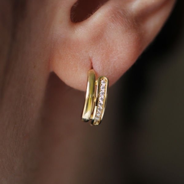 Çift Sıra Taşlı Küpe