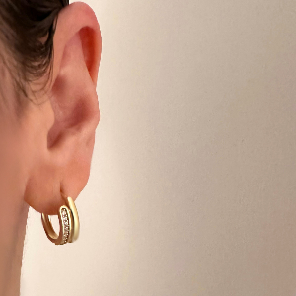 Çift Sıra Taşlı Küpe