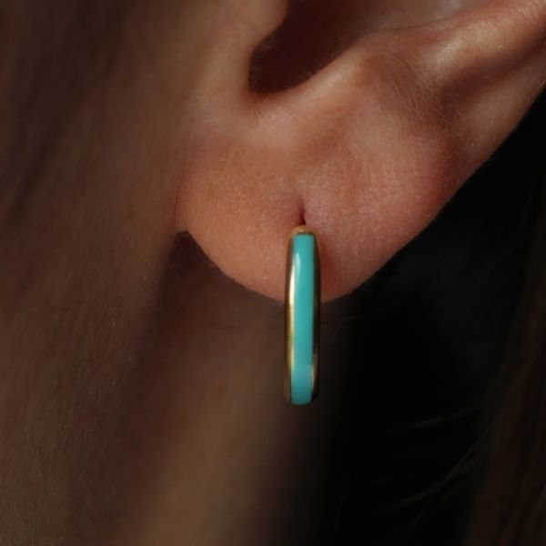 Mavi Mineli Halka Küpe