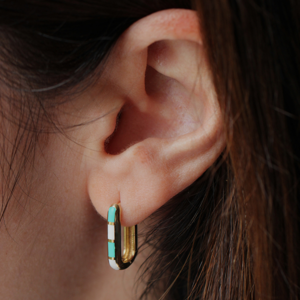 Beyaz Mavi Mineli Küpe