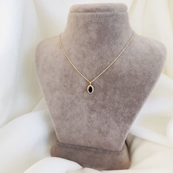 Lacivert Vintage Altın Kolye