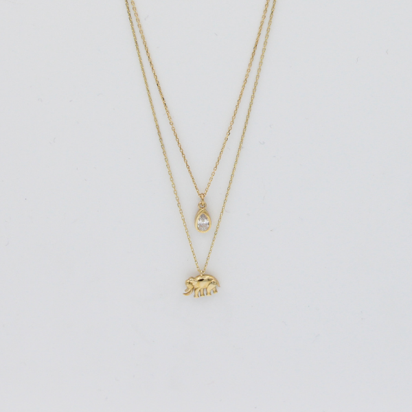 Taşlı Fil Altın Tasarım Kolye