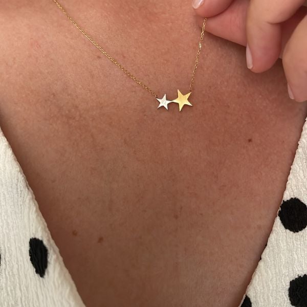 Çift Yıldız Altın Tasarım Kolye