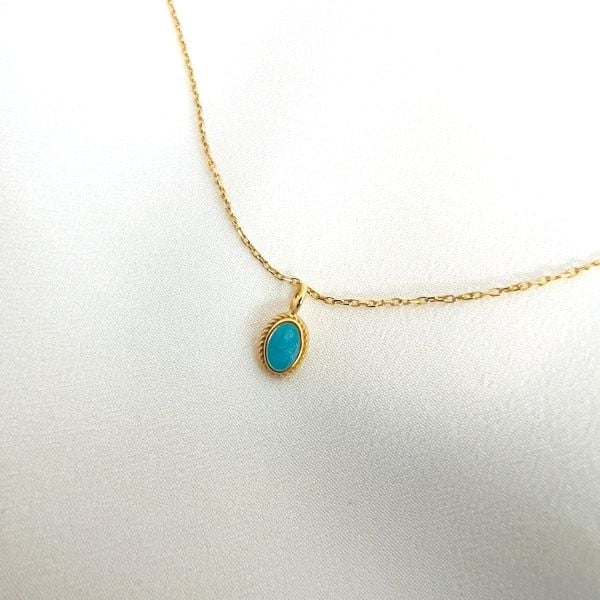 Oval Sedef Mavi Kolye