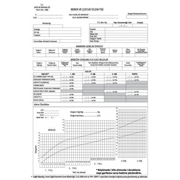 Bebek ve Çocuk İzlem Fişi