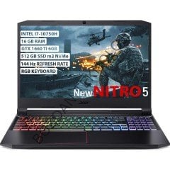 Acer Nitro 5 Intel Core i7 10750H 16GB 512GB SSD GTX1660Ti Freedos 15.6'' FHD Taşınabilir Bilgisayar NH.Q7PEY.002