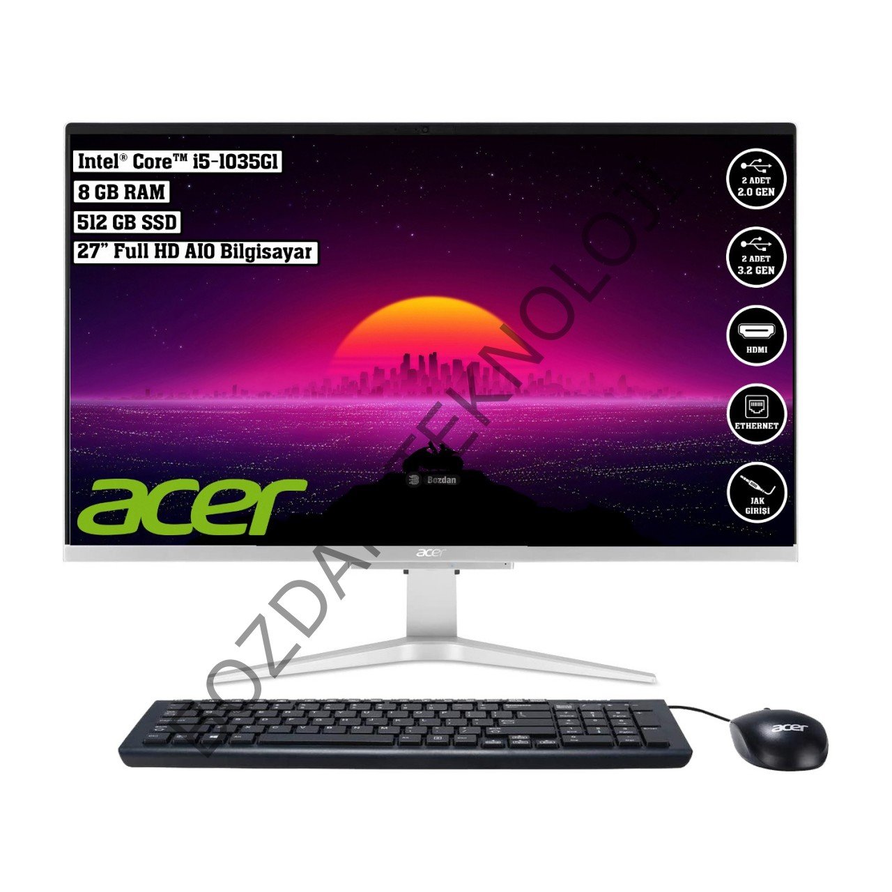 Acer Aspire C27-962 Intel Core i5 1035G1 8GB 512GB SSD Freedos 27'' FHD All In One Bilgisayar DQ.BDPEM.005