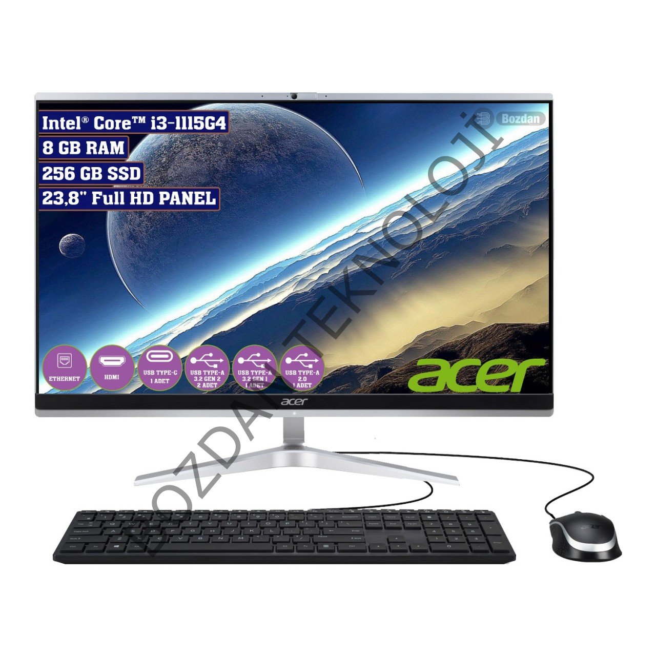 Acer Aspire C24-1650 Intel Core I3 1115G4 8gb 256GB SSD Freedos 23.8'' Fhd All In One Bilgisayar DQ.BFTEM.001