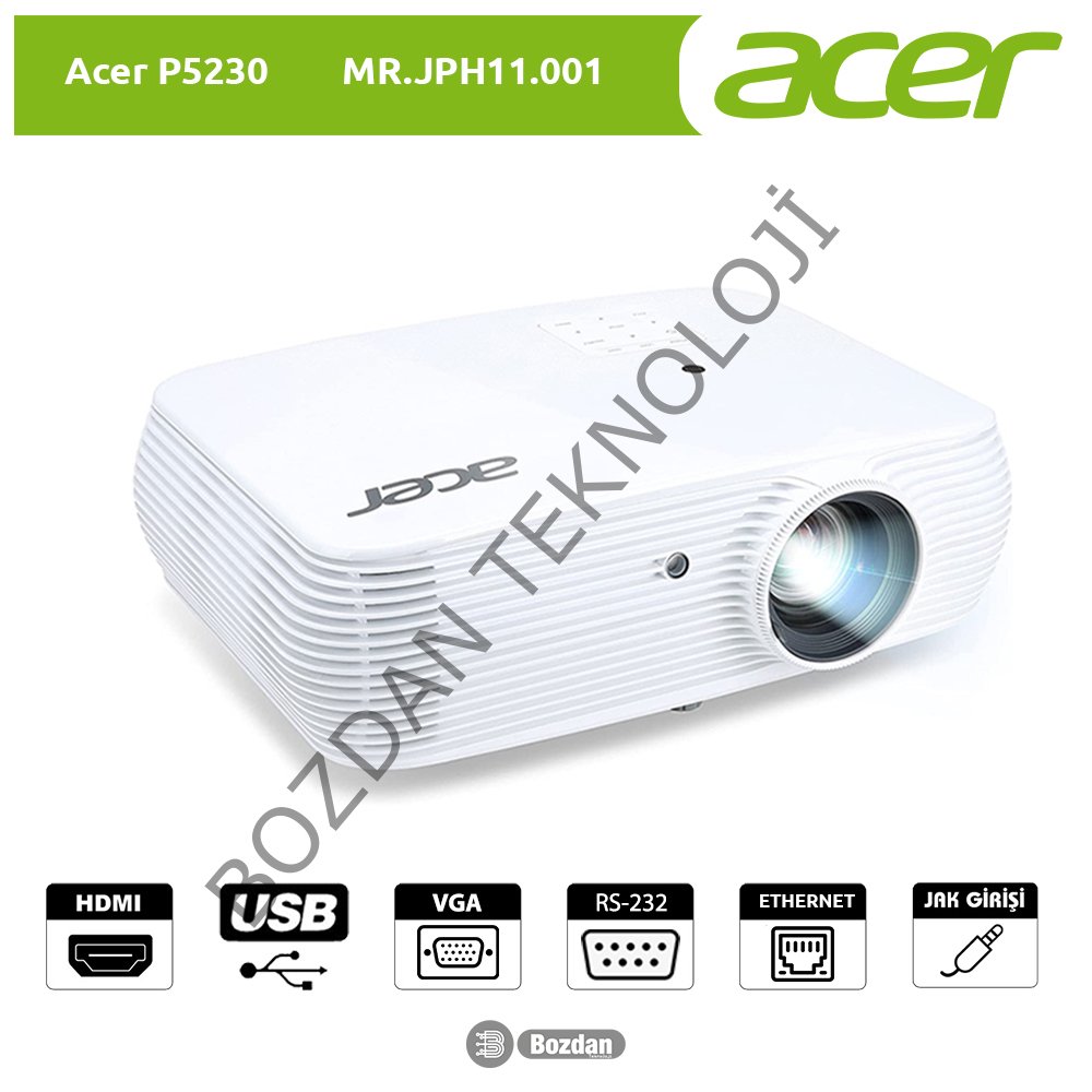 Acer P5230 XGA 1024x768 4200 Lümen 20.000:1 HDMI+USB/VGA DLP Projeksiyon Cihazı MR.JPH11.001