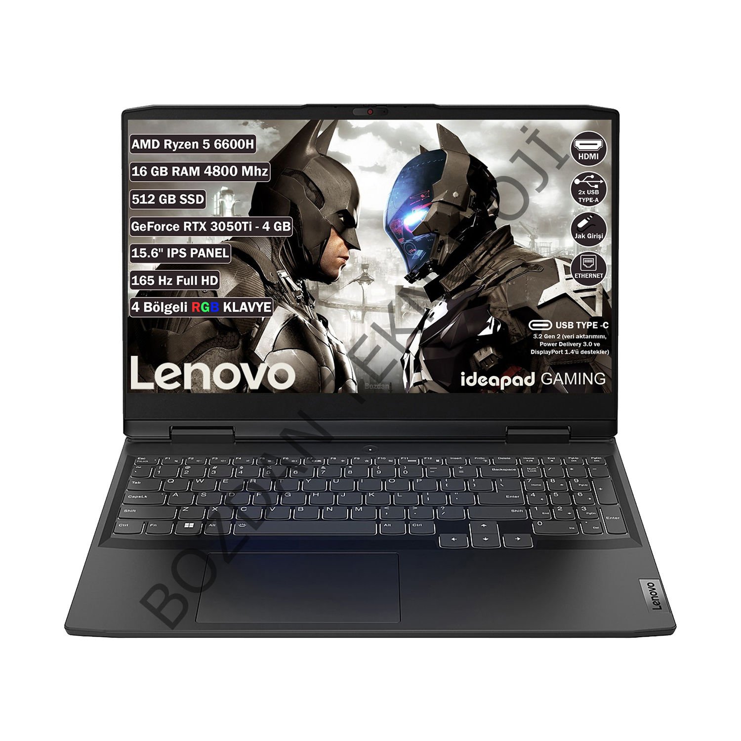 Lenovo IdeaPad Gaming 3 15ARH7 AMD Ryzen 5 6600H 16 GB 512 GB SSD RTX 3050Ti 4GB Freedos 15.6'' FHD Taşınabilir Bilgisayar 82SB00B5TX