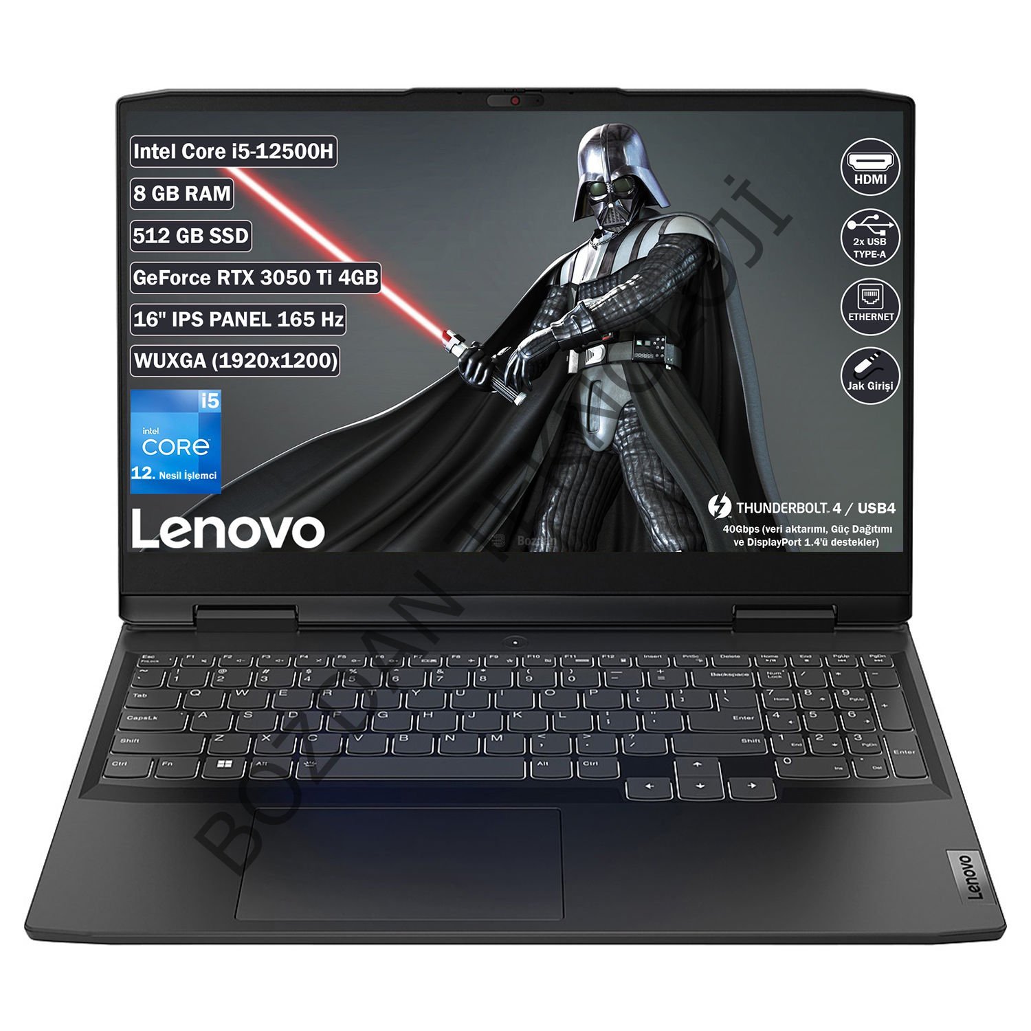 Lenovo IdeaPad Gaming 3 16IAH7 Intel Core i5-12500H 8 GB 512 GB SSD RTX 3050Ti 4GB Freedos 16'' WUXGA Taşınabilir Bilgisayar 82SA0068TX